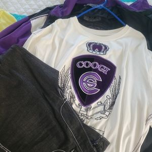 Mens Purple and White Coogi Outfit with Coat